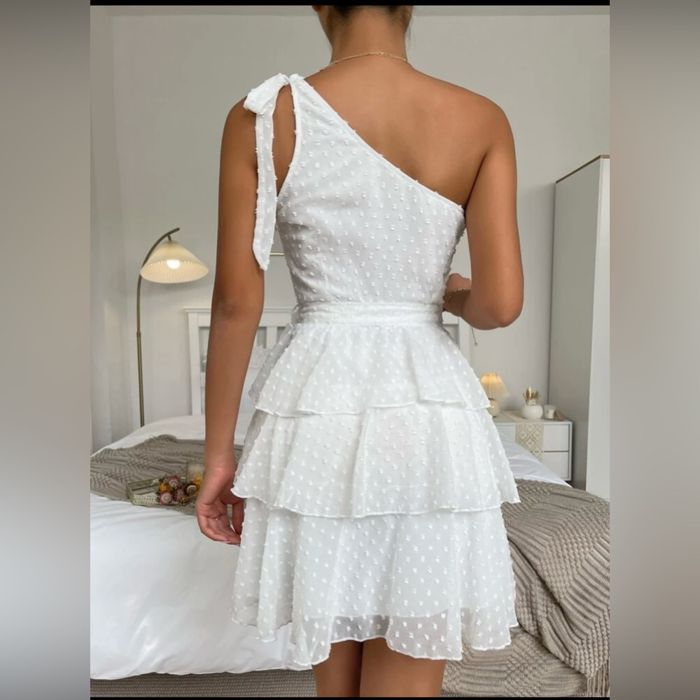 White One-Shoulder Ruffle Dress - Picture 2 of 5